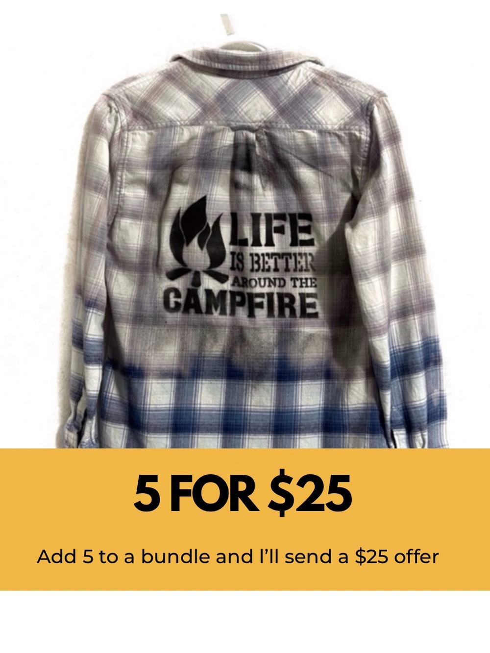 Custom upcycled “Camping” plaid, flannel.